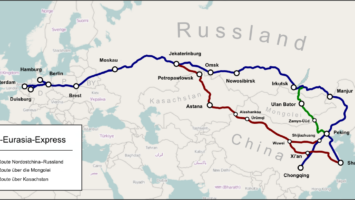 Streckenverlauf des TransEurasiaExpress - Quelle: Wikipedia, User Pechristener, Eigenes Werk, map was created using Open Street Map, CC BY-SA 2.0