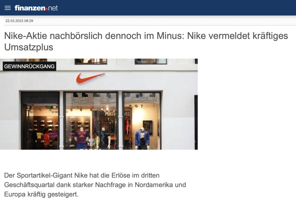 finanzen.net Nike News 2023-03-22